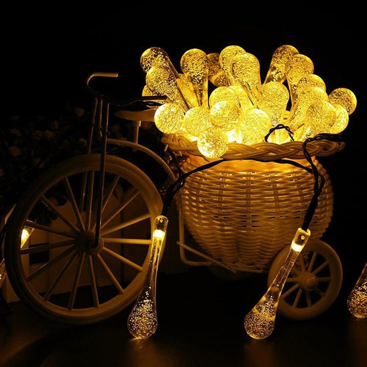 Lisslune | LumiDew Solar Drops String Lights | Solar-Powered LED String Lights for Garden & Terrace | Warm White, White & Multicolor