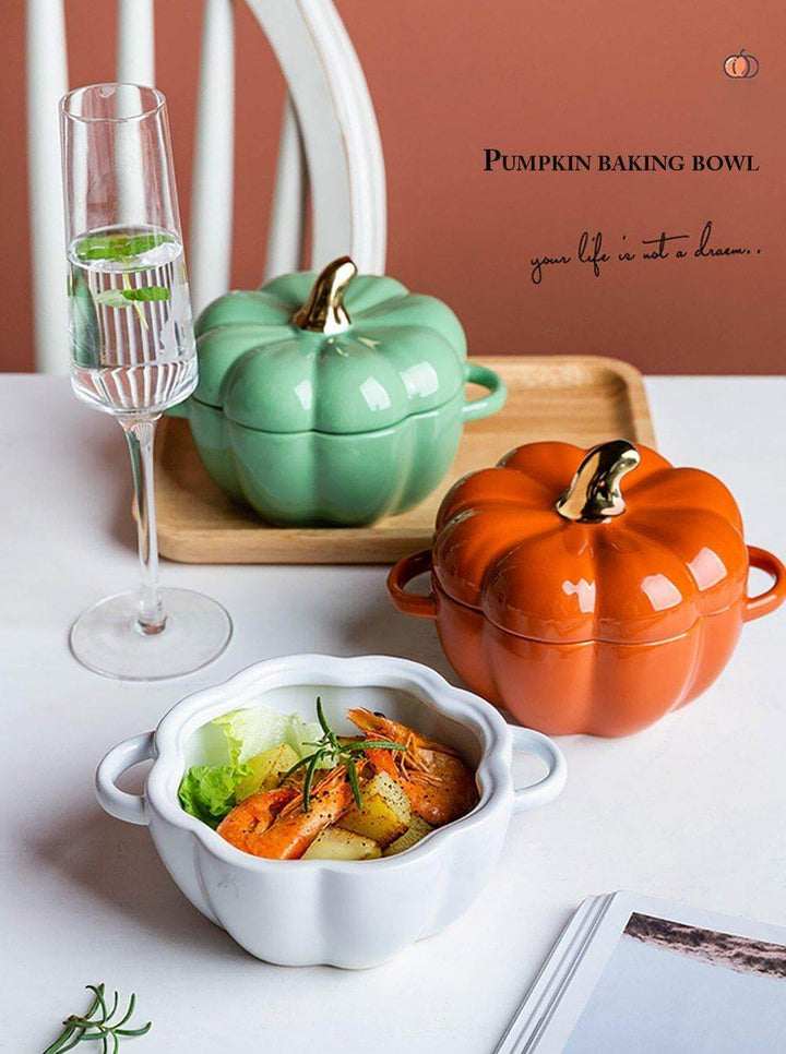 Lisslune | Pumpkin Shape Baking Bowl With Glazed Lid