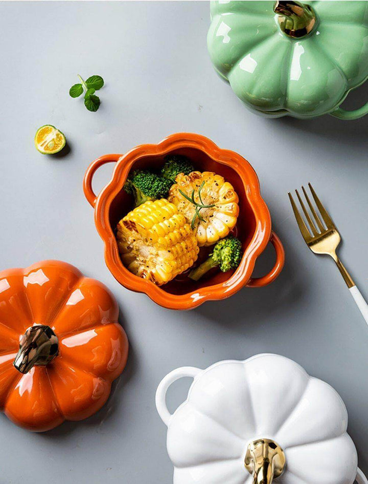 Lisslune | Pumpkin Shape Baking Bowl With Glazed Lid