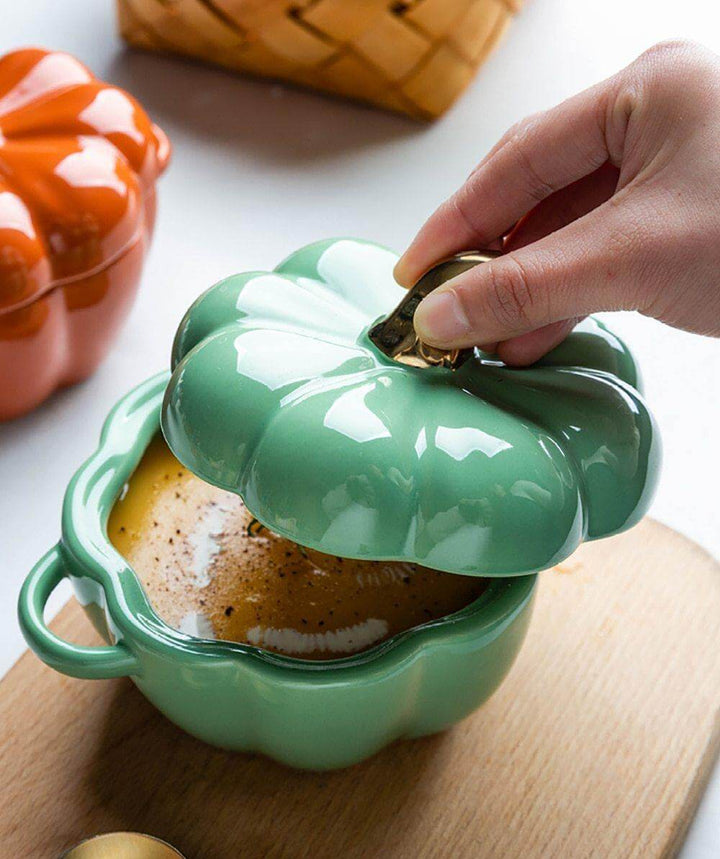 Lisslune | Pumpkin Shape Baking Bowl With Glazed Lid