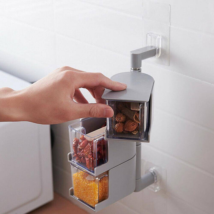 Lisslune | Layered Wall Mounted Rotating Seasoning Storage Organizer Boxes