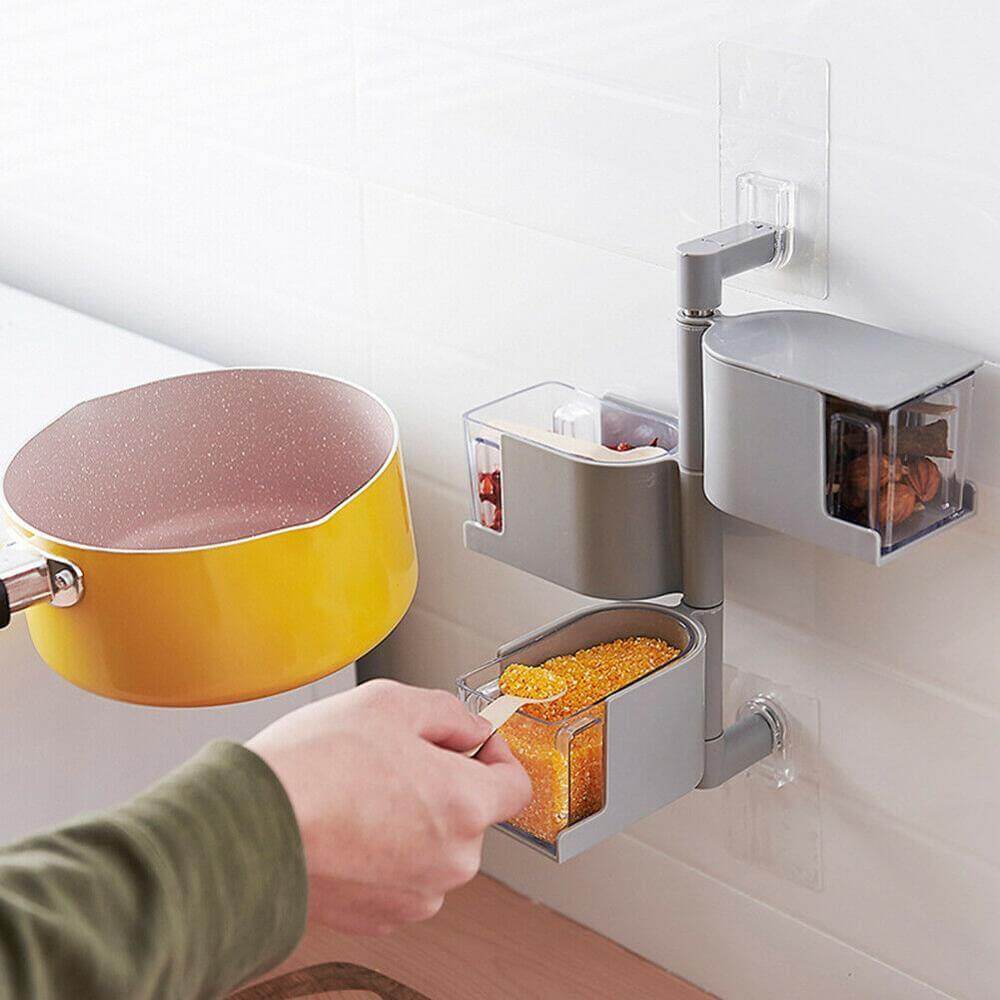 Lisslune | Layered Wall Mounted Rotating Seasoning Storage Organizer Boxes