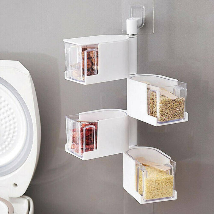 Lisslune | Layered Wall Mounted Rotating Seasoning Storage Organizer Boxes