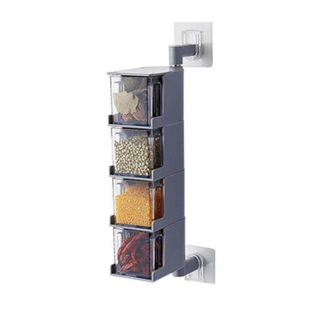 Lisslune | Layered Wall Mounted Rotating Seasoning Storage Organizer Boxes