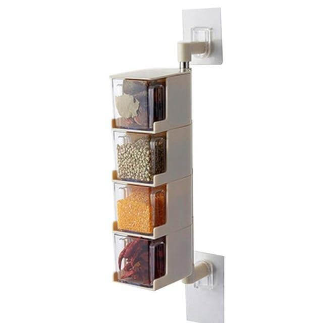 Lisslune | Layered Wall Mounted Rotating Seasoning Storage Organizer Boxes