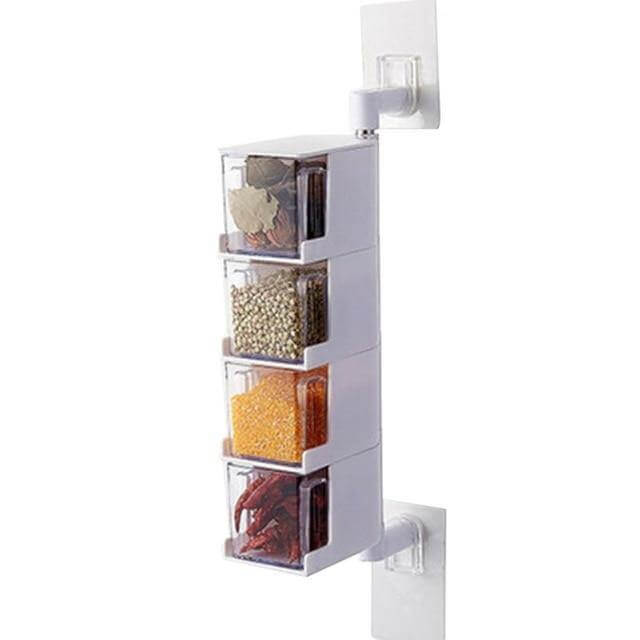 Lisslune | Layered Wall Mounted Rotating Seasoning Storage Organizer Boxes