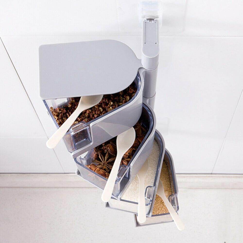 Lisslune | Layered Wall Mounted Rotating Seasoning Storage Organizer Boxes