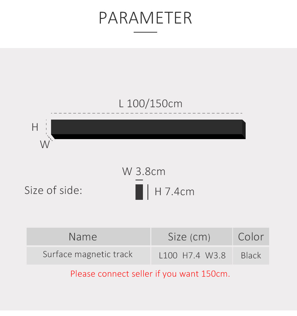 Lisslune | Wall-Mounted Black Continuous Magnetic Track System Light