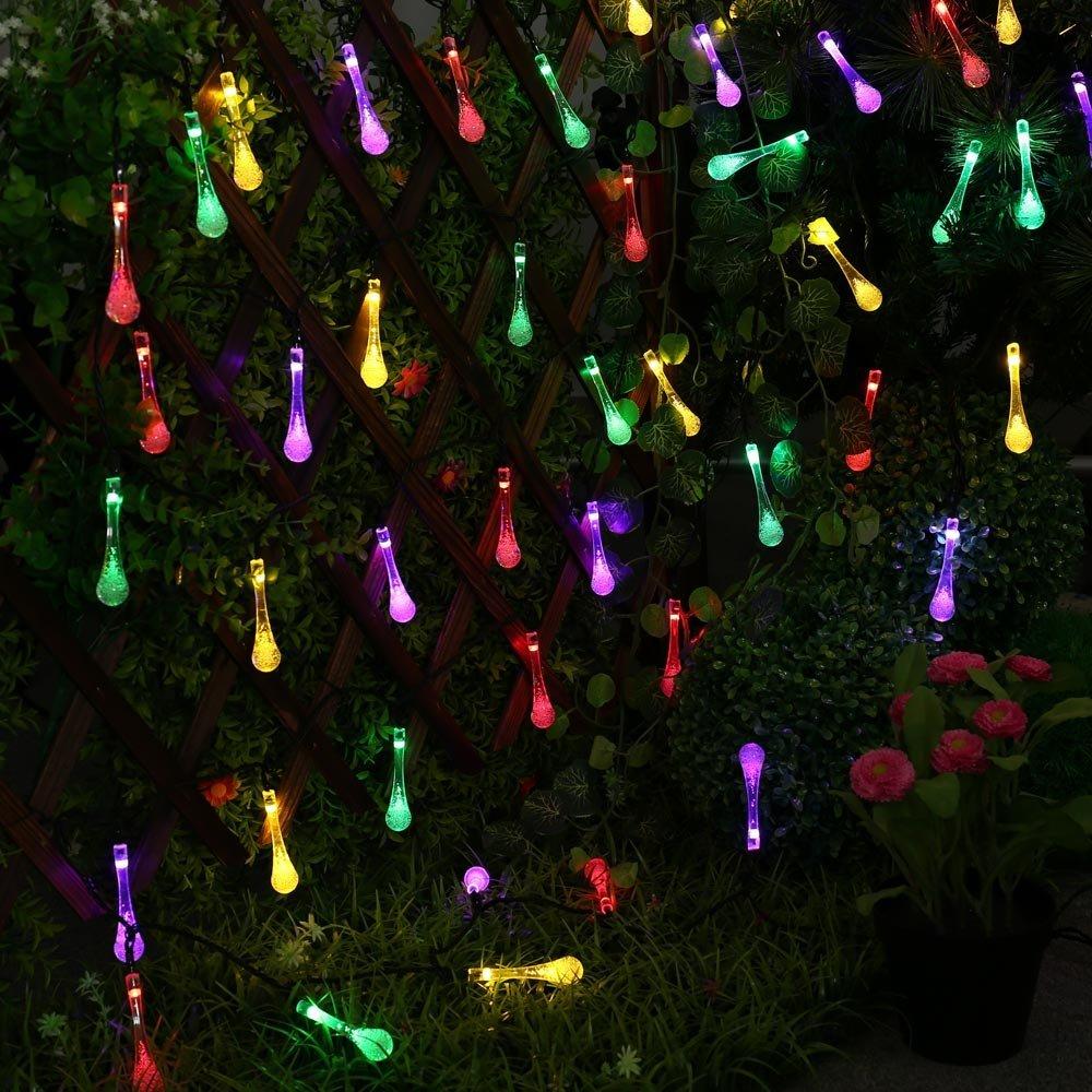 Lisslune | LumiDew Solar Drops String Lights | Solar-Powered LED String Lights for Garden & Terrace | Warm White, White & Multicolor