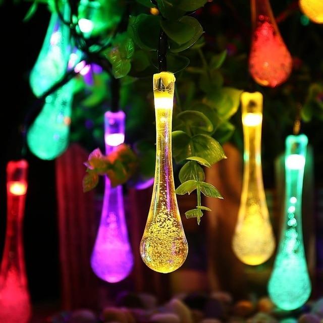 Lisslune | LumiDew Solar Drops String Lights | Solar-Powered LED String Lights for Garden & Terrace | Warm White, White & Multicolor
