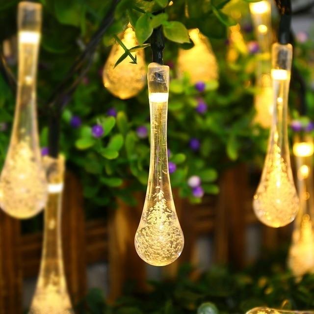 Lisslune | LumiDew Solar Drops String Lights | Solar-Powered LED String Lights for Garden & Terrace | Warm White, White & Multicolor