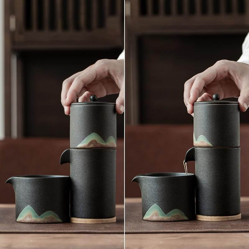 Lisslune | Portable Travel Ceramic Mountain Teapot With 3 Cups