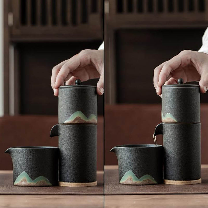 Lisslune | Portable Travel Ceramic Mountain Teapot With 3 Cups