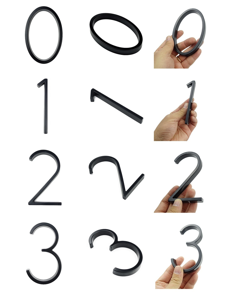 Lisslune | Royelux Modern House Numbers - Stainless Zinc Alloy, Black Finish, 5" High