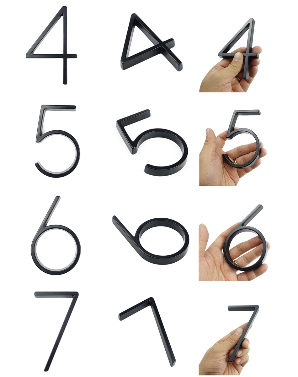 Lisslune | Royelux Modern House Numbers - Stainless Zinc Alloy, Black Finish, 5" High