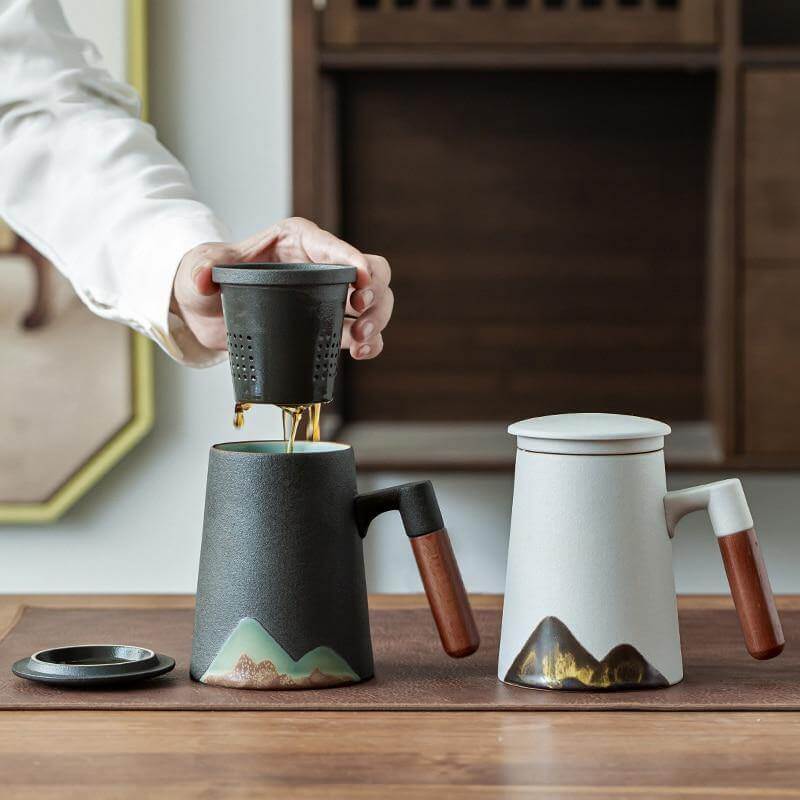 Lisslune | Mountain Art Ceramic Tea Mugs With Filter