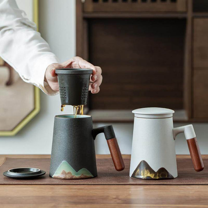 Lisslune | Mountain Art Ceramic Tea Mugs With Filter