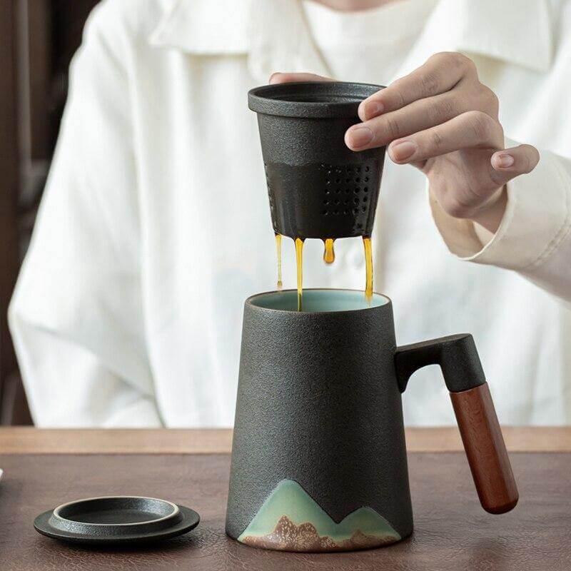 Lisslune | Mountain Art Ceramic Tea Mugs With Filter