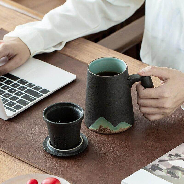Lisslune | Mountain Art Ceramic Tea Mugs With Filter