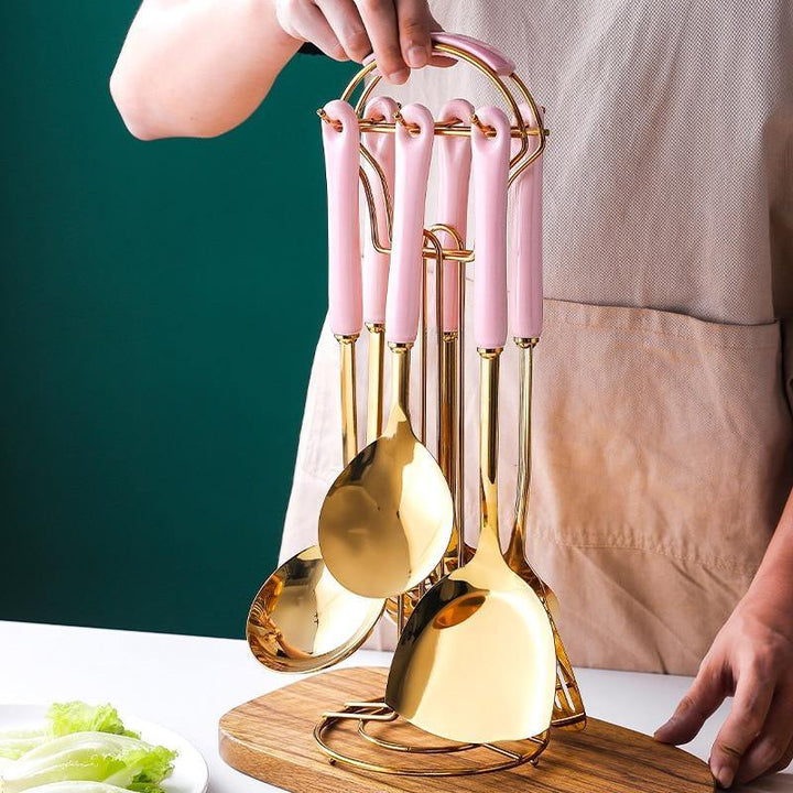 Lisslune | Golden Kitchen Utensils with Stand