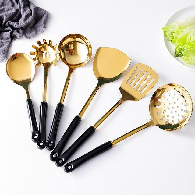 Lisslune | Golden Kitchen Utensils with Stand