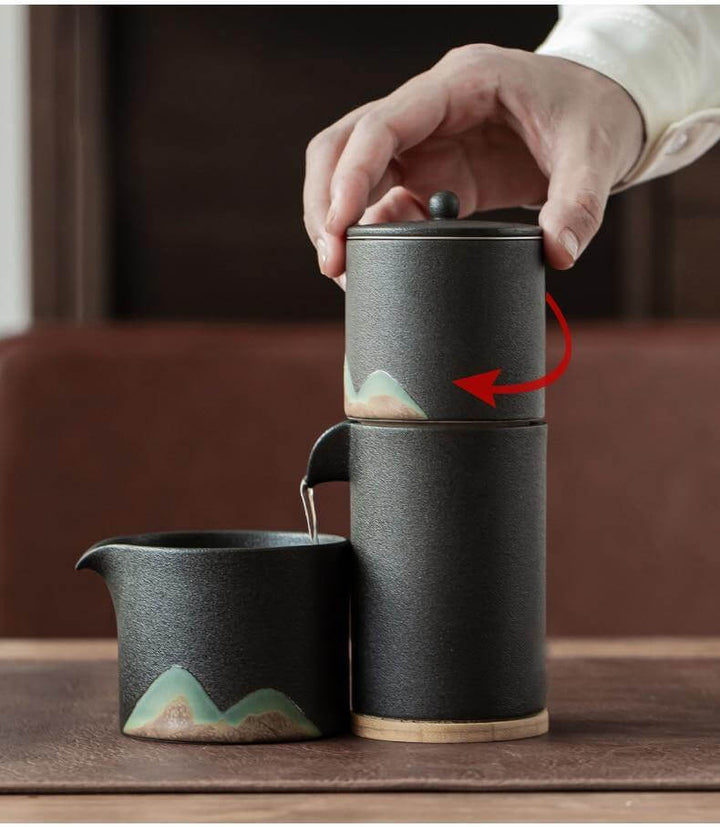 Lisslune | Portable Travel Ceramic Mountain Teapot With 3 Cups