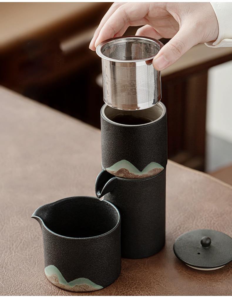 Lisslune | Portable Travel Ceramic Mountain Teapot With 3 Cups
