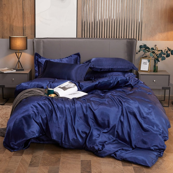 Lisslune | Satin Bed Linen Set - Navy