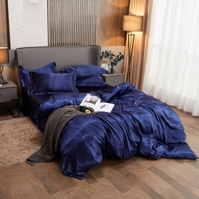 Lisslune | Satin Bed Linen Set - Navy