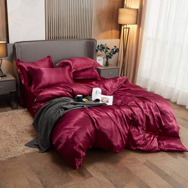 Lisslune | Satin Bedding Set - Burgundy