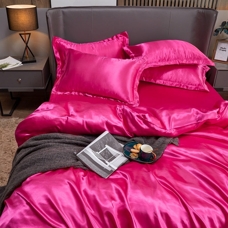 Lisslune | Satin Bedding Set - Bright Pink