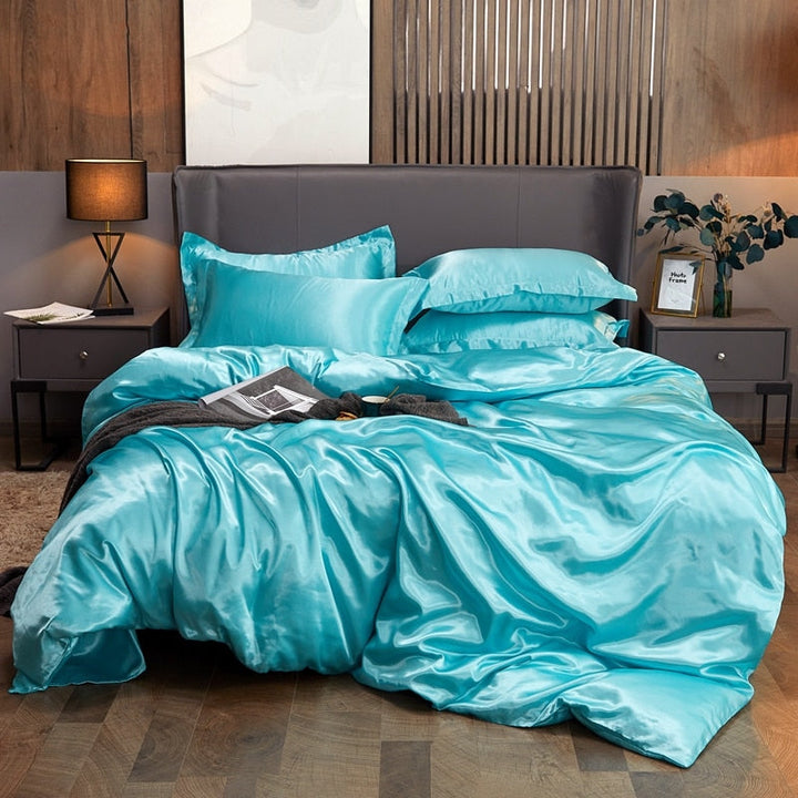 Lisslune | Satin Bedding Set - Aqua Blue