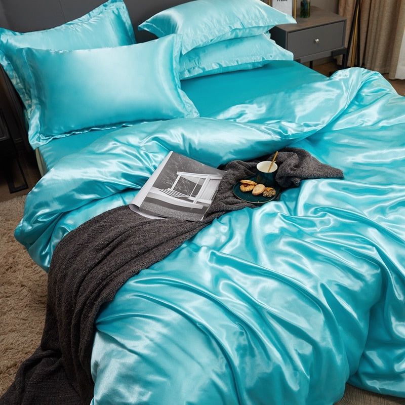 Lisslune | Satin Bedding Set - Aqua Blue