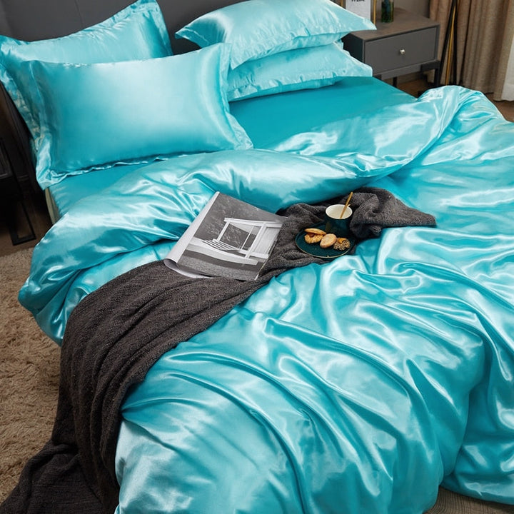 Lisslune | Satin Bedding Set - Aqua Blue