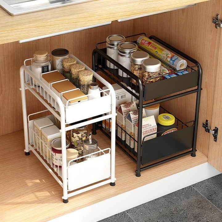 Lisslune | 2-Tier Organizer with Sliding Kitchen Storage Drawers