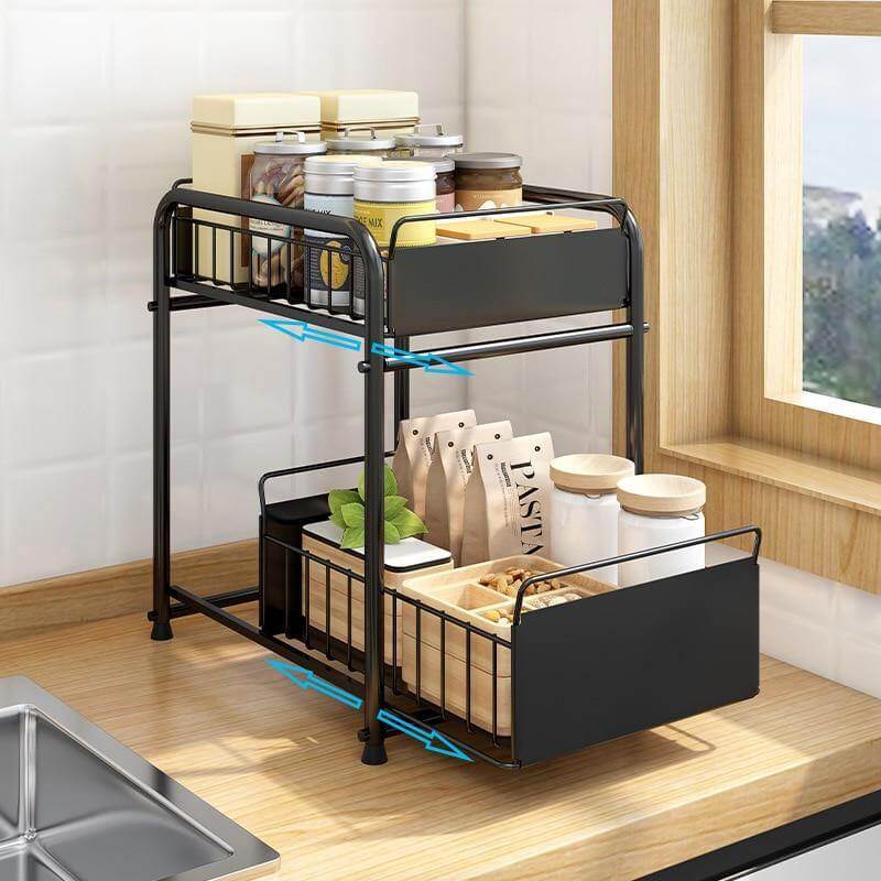 Lisslune | 2-Tier Organizer with Sliding Kitchen Storage Drawers