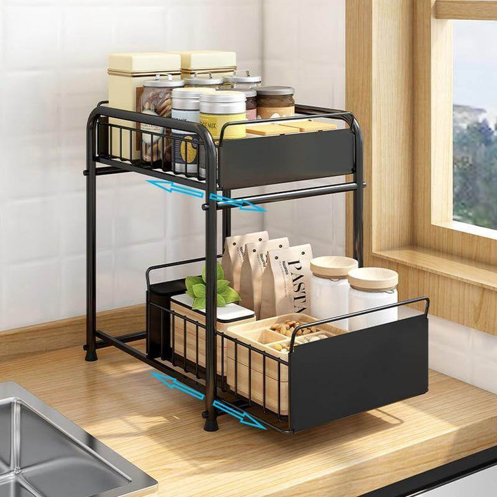 Lisslune | 2-Tier Organizer with Sliding Kitchen Storage Drawers