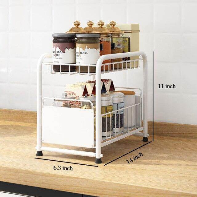Lisslune | 2-Tier Organizer with Sliding Kitchen Storage Drawers