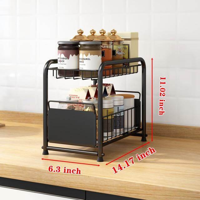 Lisslune | 2-Tier Organizer with Sliding Kitchen Storage Drawers