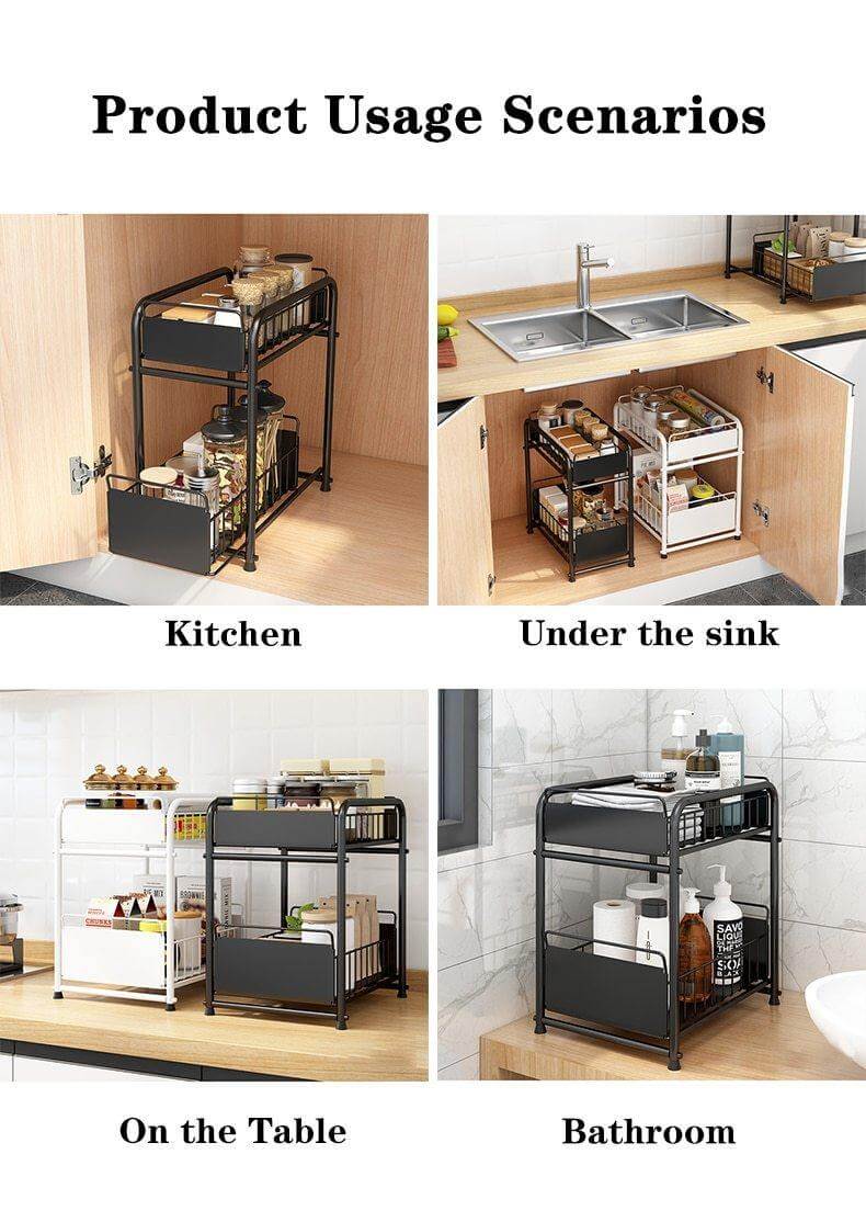 Lisslune | 2-Tier Organizer with Sliding Kitchen Storage Drawers