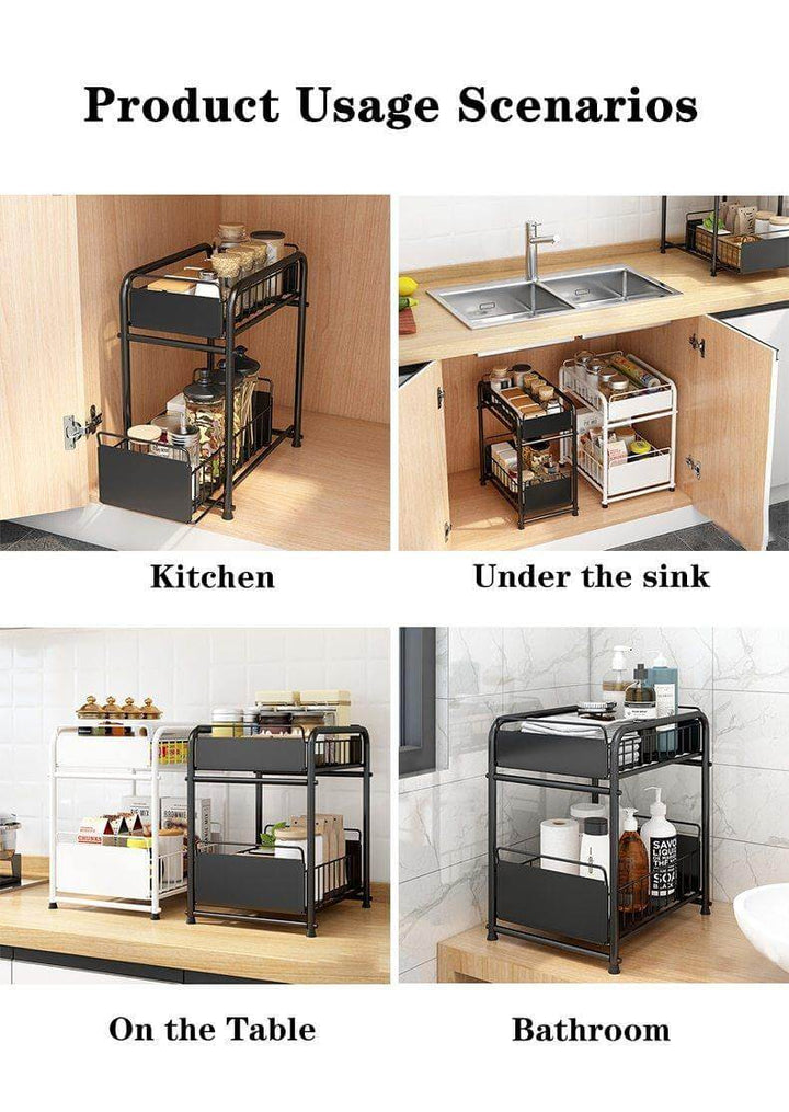 Lisslune | 2-Tier Organizer with Sliding Kitchen Storage Drawers
