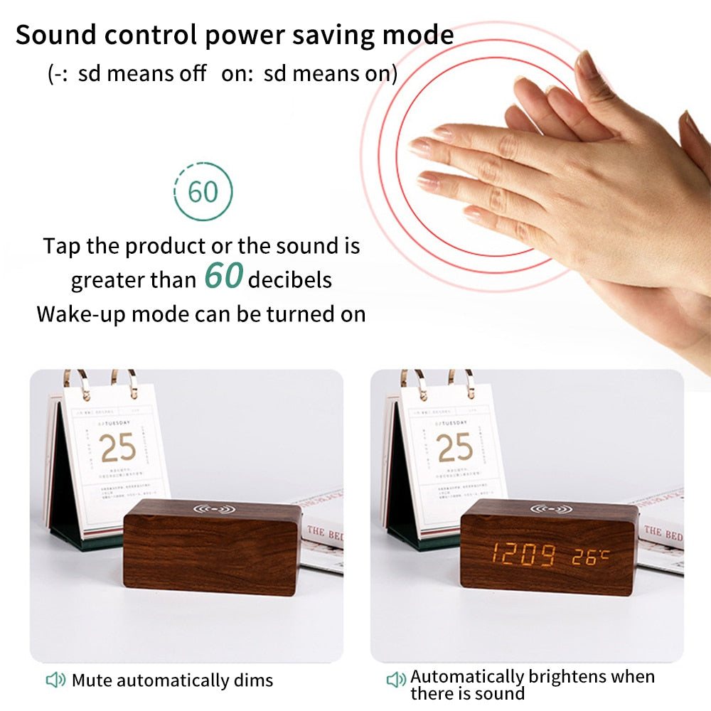 Lisslune | Modern Wood Wireless Charging Clock