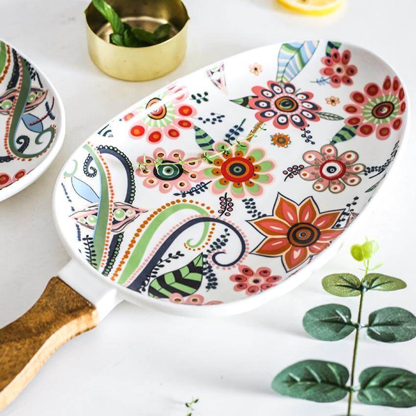 Lisslune | Colorful Ceramic Floral Pattern Serving Plate