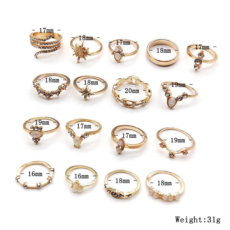 Lisslune | Fashion Crystal Gold color  Geometric Knuckle Rings set