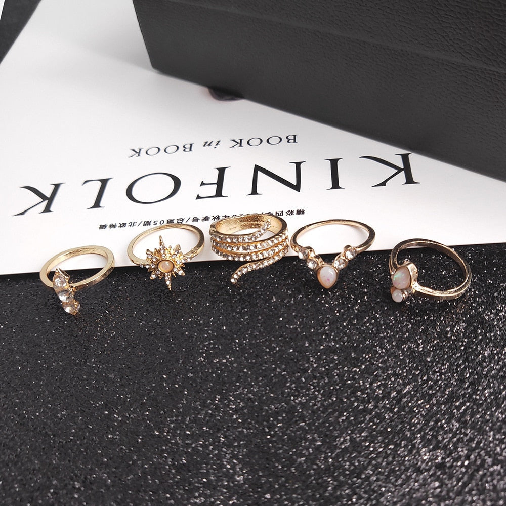 Lisslune | Fashion Crystal Gold color  Geometric Knuckle Rings set
