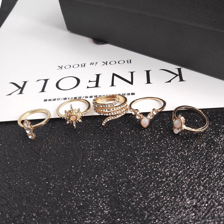 Lisslune | Fashion Crystal Gold color  Geometric Knuckle Rings set