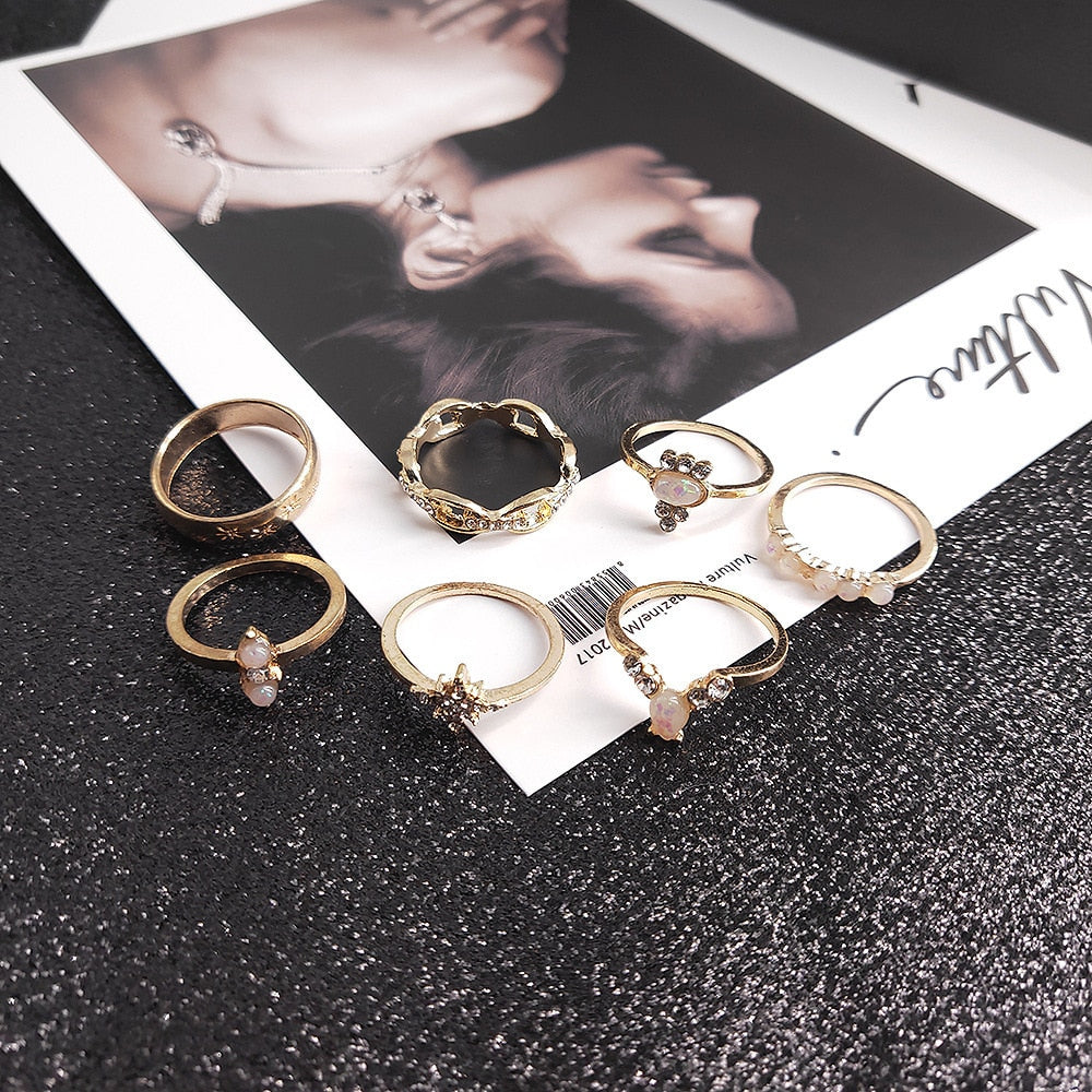 Lisslune | Fashion Crystal Gold color  Geometric Knuckle Rings set
