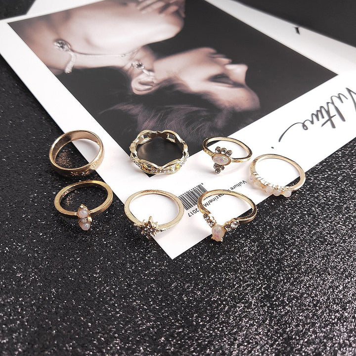 Lisslune | Fashion Crystal Gold color  Geometric Knuckle Rings set