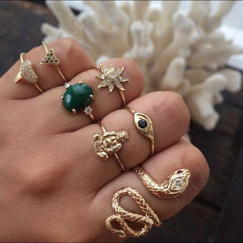 Lisslune | Fashion Crystal Gold color  Geometric Knuckle Rings set