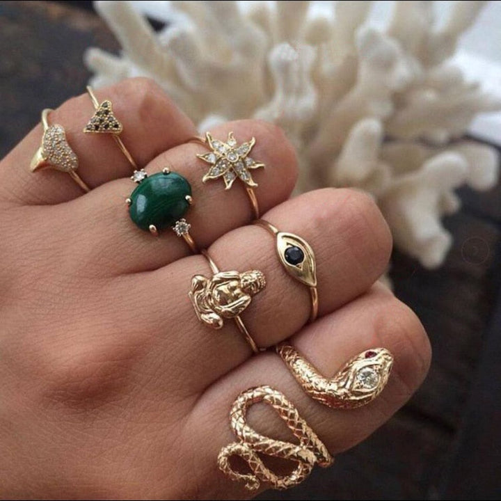 Lisslune | Fashion Crystal Gold color  Geometric Knuckle Rings set